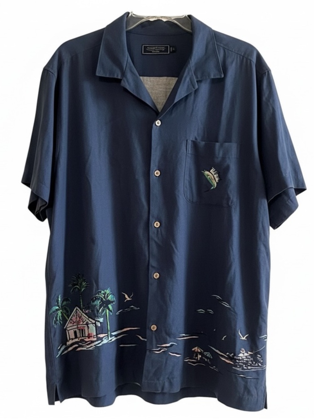 Vineyard Vines Beach Scene Hawaiian Shirt Navy Blue Size L